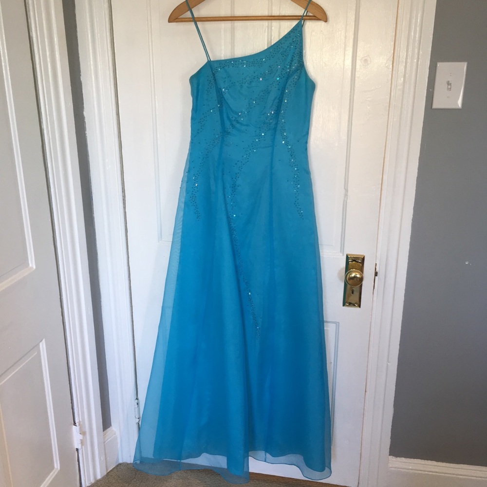 Turquoise formal / prom dress w/ one shoulder look